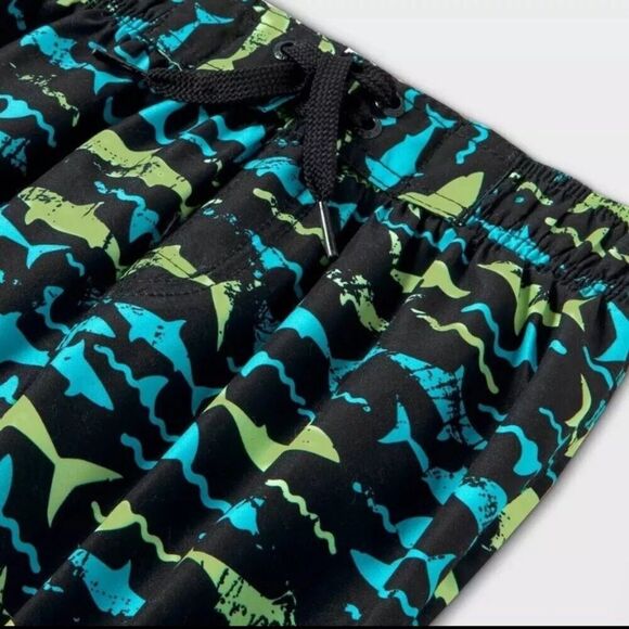 NWT Speedo Boys Shark Print Swim Trunks Shorts Black Size Small swimwear - Picture 3 of 7